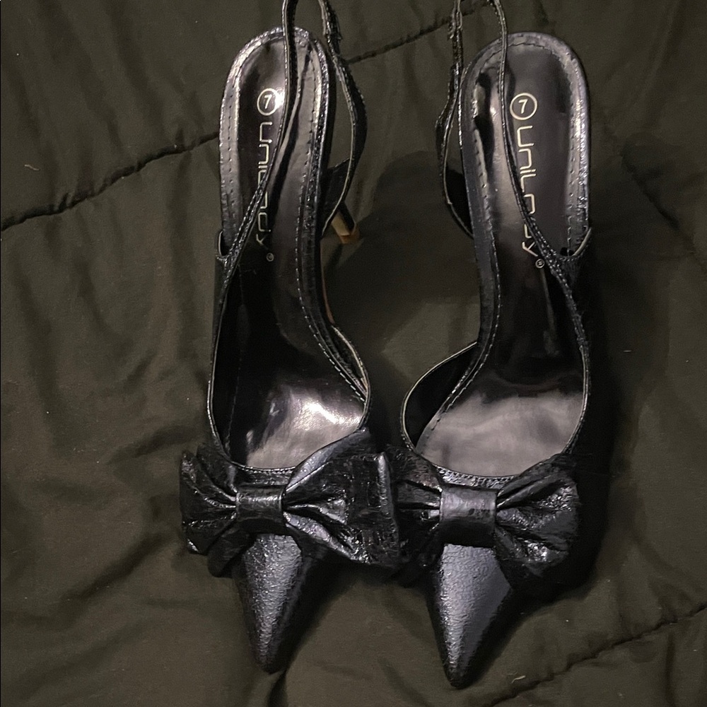 Unlisted Black Slingback Heels with Bow